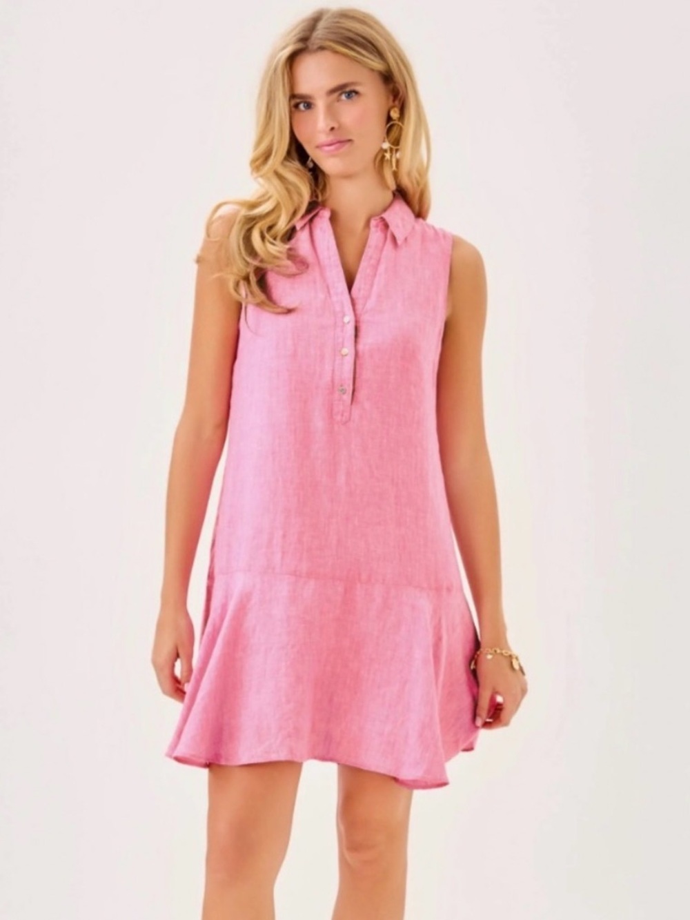 Lilly Pulitzer NWOT Pink Linen Ellowyn Collared Shift Dress